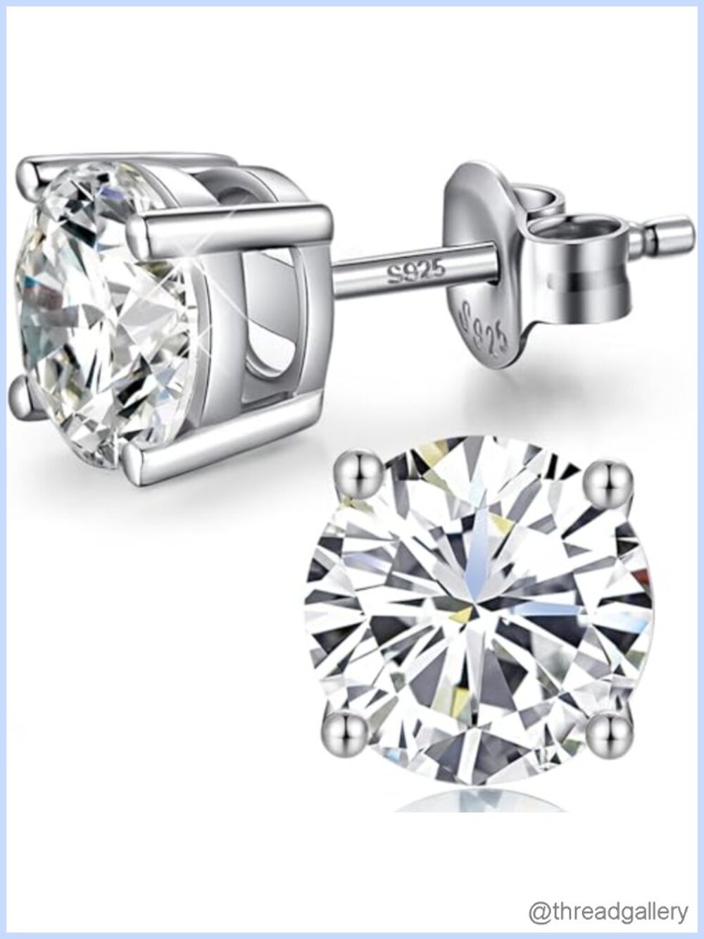 18K White Gold Plated 925 Sterling Silver Cubic Zirconia Stud Earrings